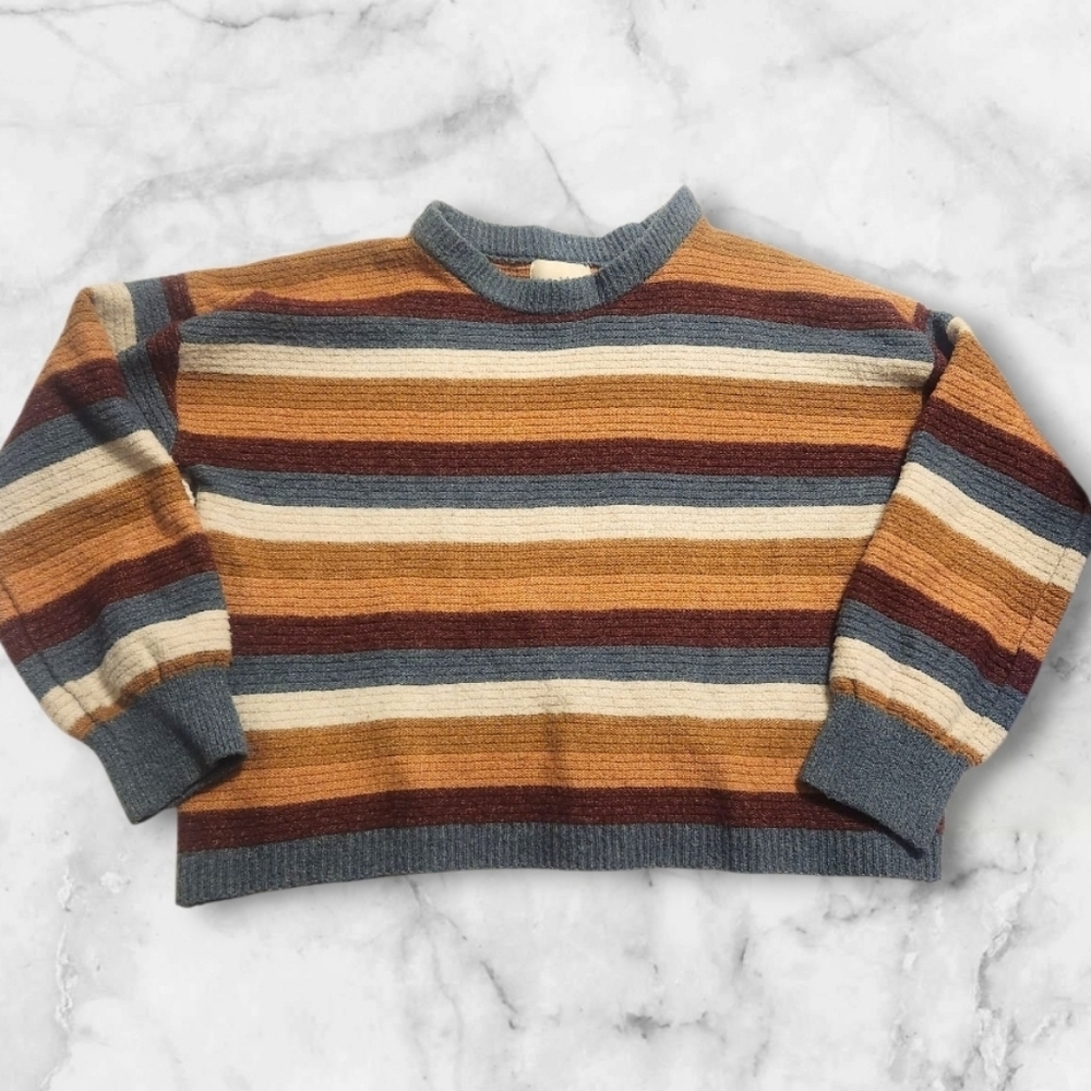 Pink Rose Striped Sweater Women Large